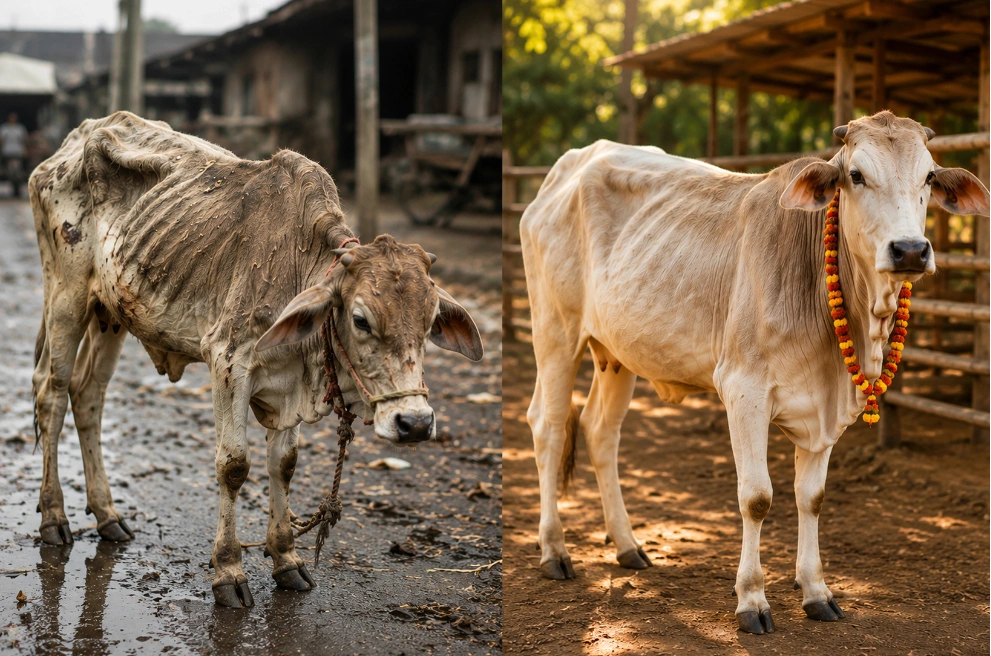 Rescued cow Gauri at Ashray Gaushala